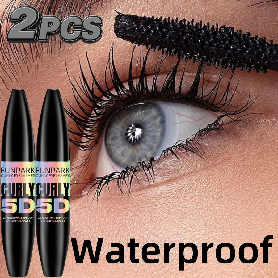 2 pezzi 5D Eye Mascara nero Impermeabile allunga le ciglia Estensione Mascara in fibra di seta Trucco occhi a lunga durata per le donne Cosmetico Bellezza coreana — image 3