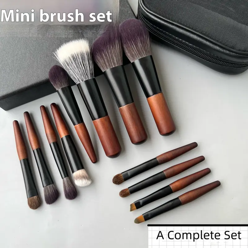 12pcs Mini Makeup Brushes Eyeshadow Brush Loose Powder Blusher Foundation Brush Travel Portable Make Up Brushes with Bag