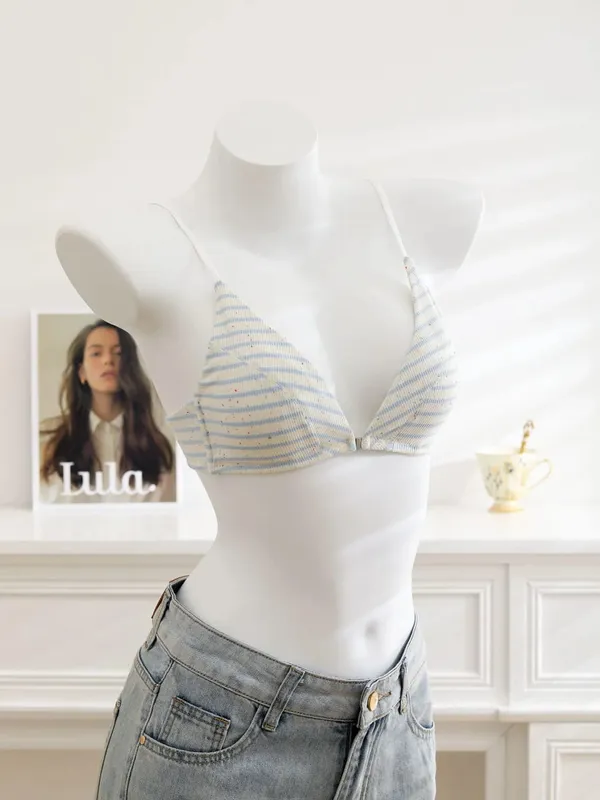 Kvinder Front lukning BH Sæt Sommer Tynd Let Bomuld Fransk Trekant Skål Rygløs Beauty Back Lingeri dragt til lille bryst S-XL — image 9
