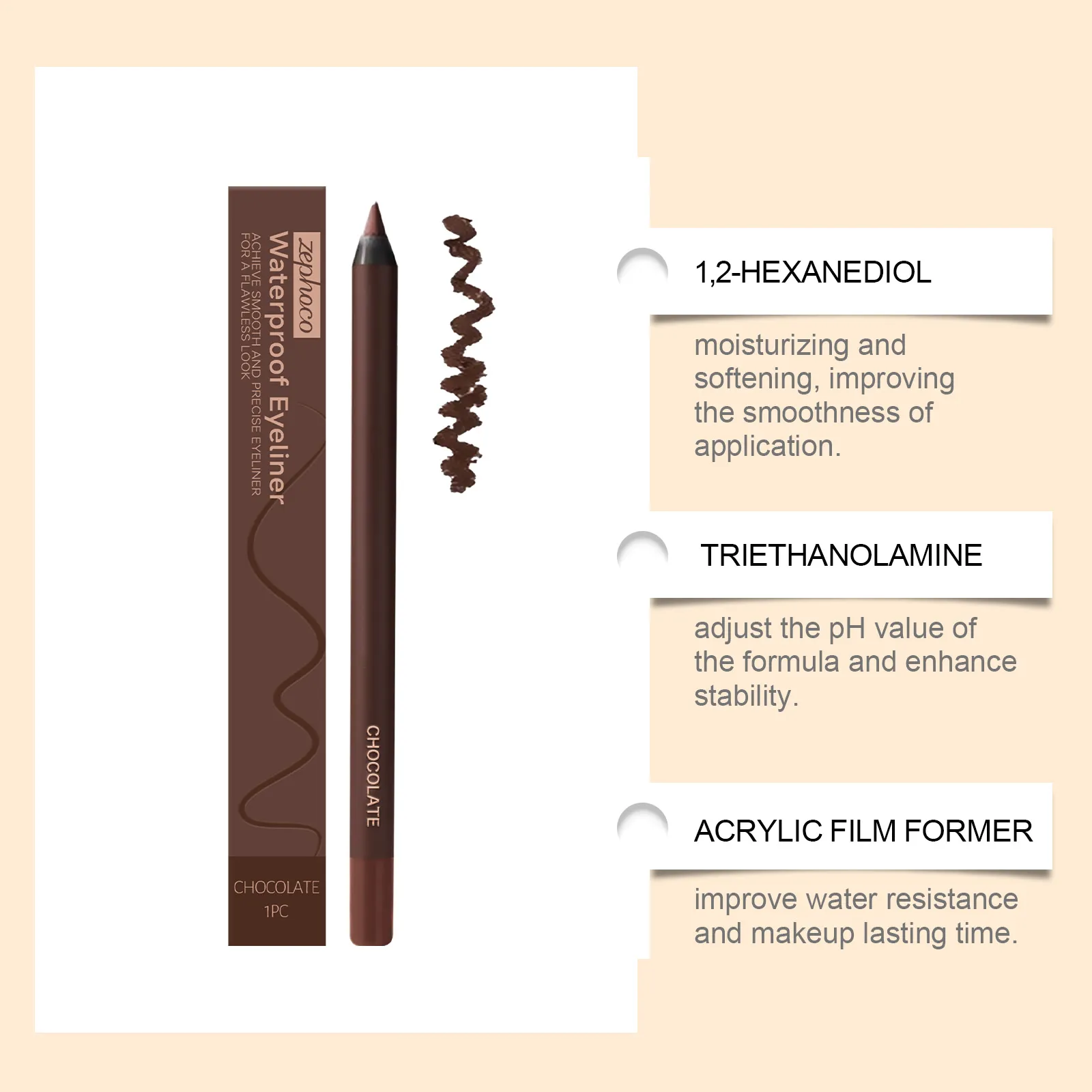 Zephoco 1pc Chocolate Eyeliner Pen Vandtæt Glat påføring Langtidsholdbar øjenmakeup Gel blyant til daglig brug — image 2