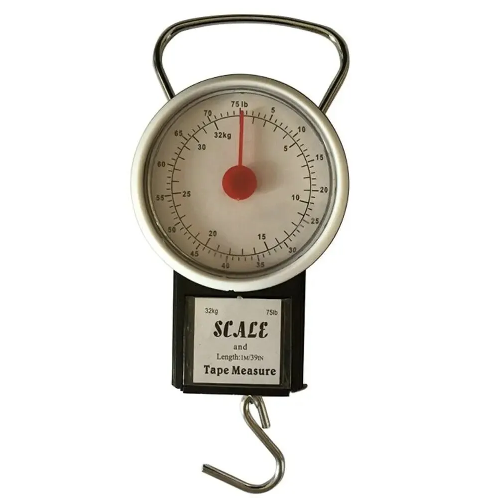 75 LB 휴대용 기계식 다이얼 스케일 교수형 주방 디지털 스케일 여행 수하물 테이프 측정으로 다목적 저울 무게 — image 2