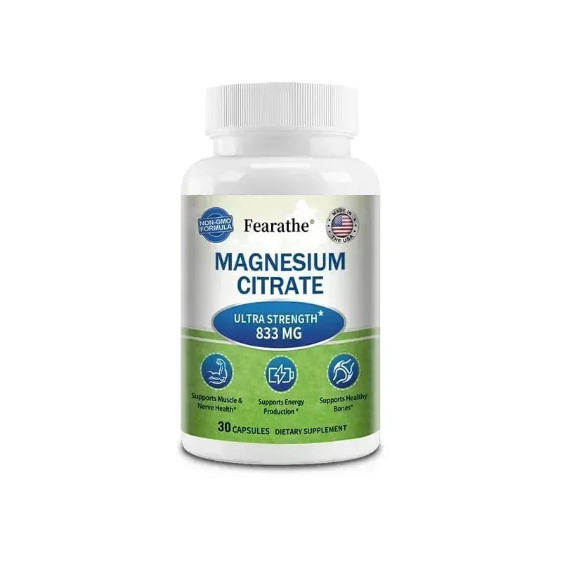 Capsules de citrate de magnésium, hautement absorbables, favorise la relaxation, le sommeil, les os, le cœur, les nerfs, les muscles et le métabolisme