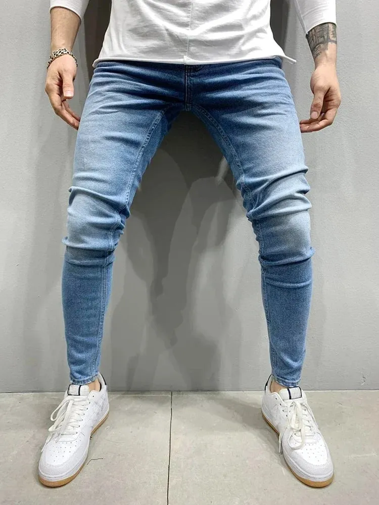 ฤดูใบไม้ผลิผู้ชายคลาสสิกความยืดหยุ่นดินสอกางเกงยีนส์ Jean Homme Man ยืดนุ่มสีดำ BIKER Masculino DENIM กางเกงบุรุษกางเกง — image 7