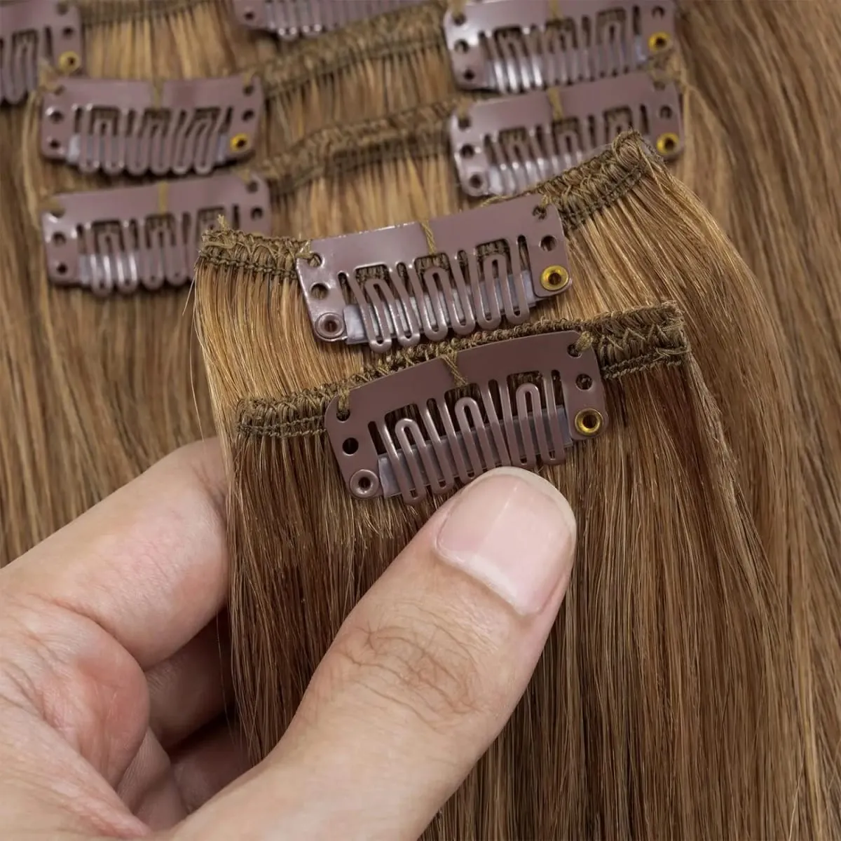 Clip In Hair Extensions #6 Chestnut Brown Double Weft Thick 120G 8Pcs Silky Straight Brazilian Clip In Human Hair Extensions — image 3