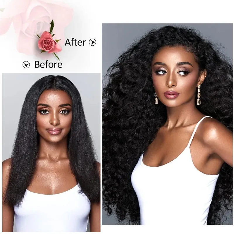 Extension synthétique à Clip pour femmes, Extension de tête complète, longue, crépue et bouclée, faux cheveux, épingle à cheveux noire et brune pour femmes — image 3