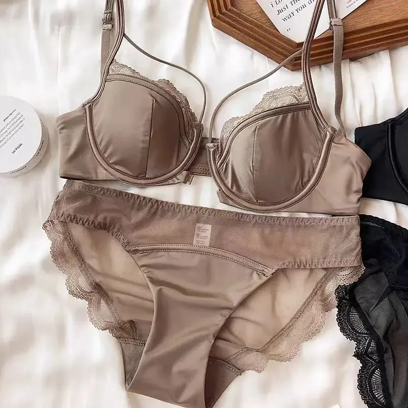 Mỏng Mịn Cúp Trước Đóng Cửa Áo Ngực Quần Đùi Bộ Quần Lót Viền Ren Push-Up Hở Lưng Áo Ngực Nữ Áo Gợi Cảm quần Lót Nữ — image 6