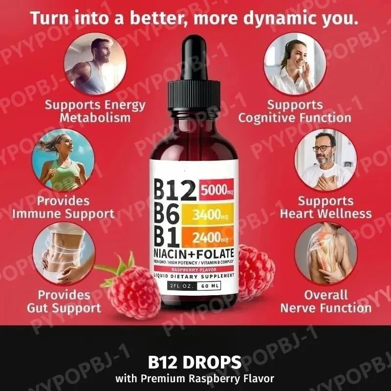 Gouttes liquides complexes de vitamine B 5 en 1, B12 B6 B1, niacine folate, soutien du métabolisme énergétique normal, santé du système immunitaire — image 4