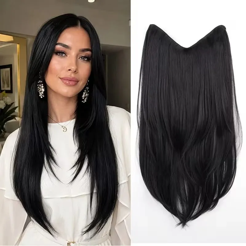 Extension capillaire synthétique multicouche longue et lisse de 22 pouces, postiche en Fiber de Style BB Clip pour femmes, usage quotidien, confiante et élégante — image 11