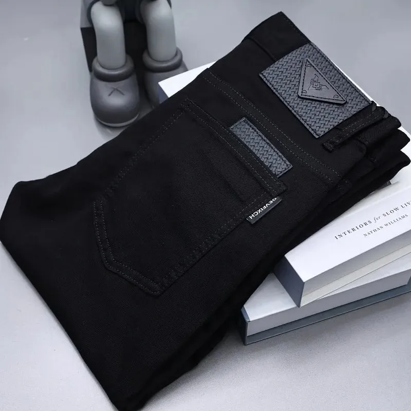 Pantalones vaqueros negros puros para hombre, ropa elegante y personalizada de gama alta, novedad de 2024, pantalones finos ajustados para hombre, pantalones finos de verano