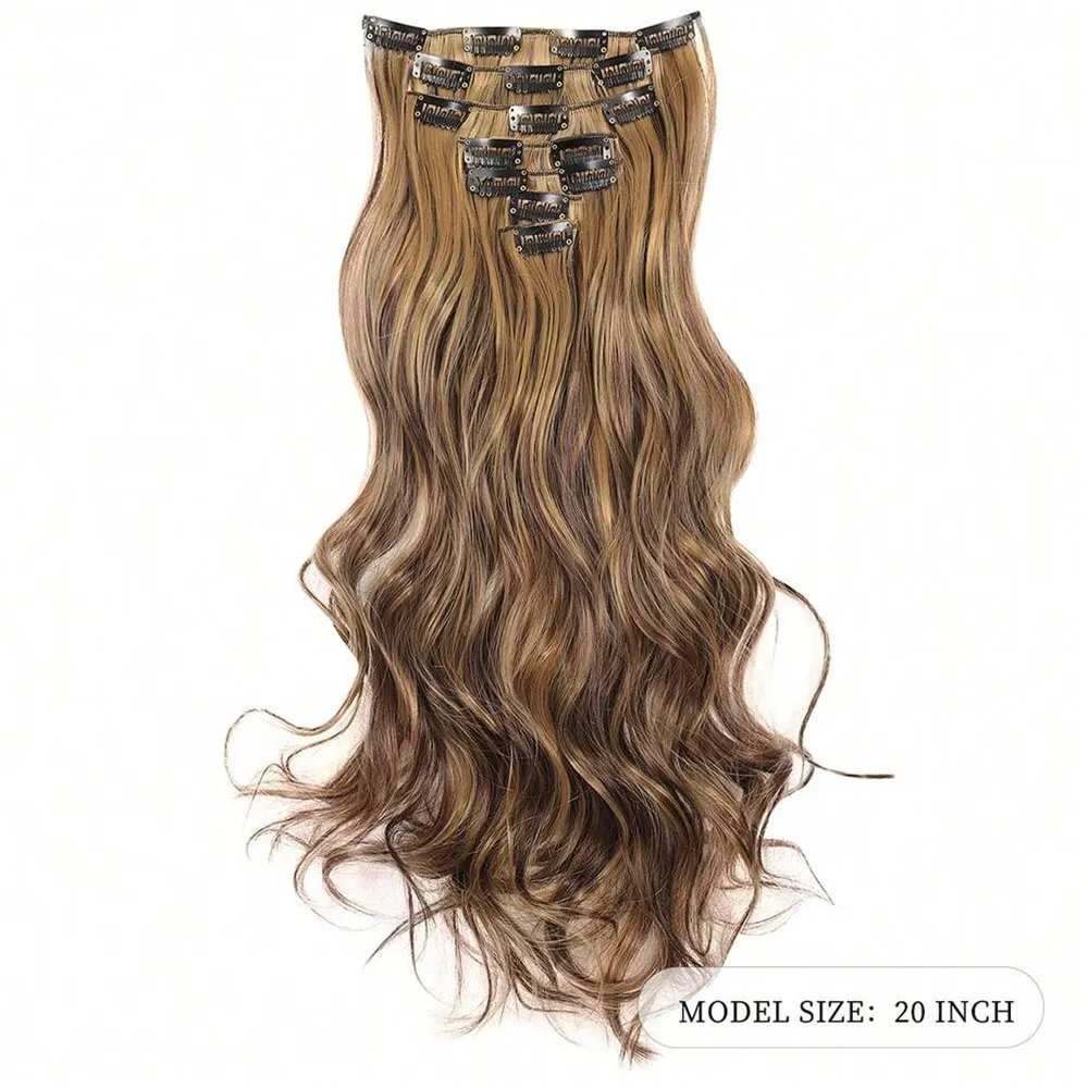 7 Clips In Hair Extensions Long Wave Hairstyle Blck 20inch Natural Synthetic Hair Daily Use Hairpiece For Women — image 3