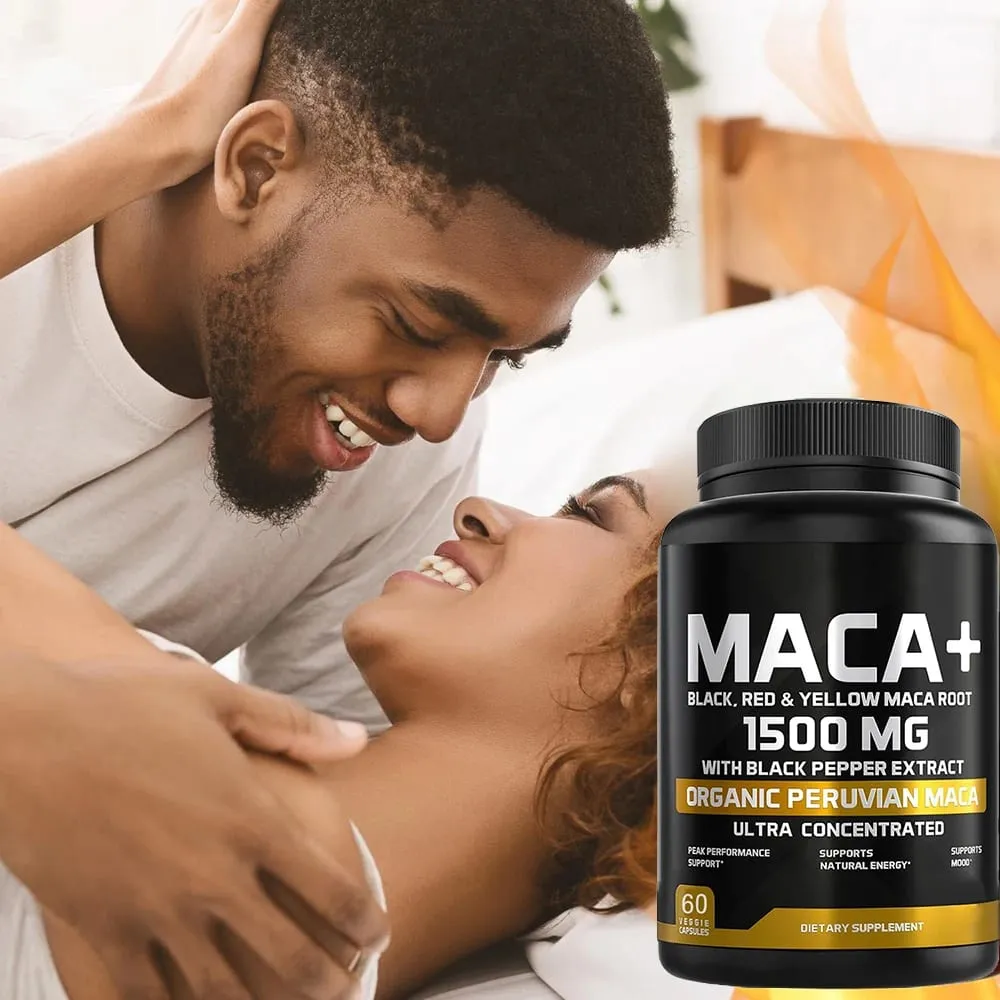Radice di Maca Biologica Nera Rossa e Gialla da 1500 mg - 60 Capsule - Integratore per uomini in capsule di radice di maca nera - Senza glutine non OGM — image 2