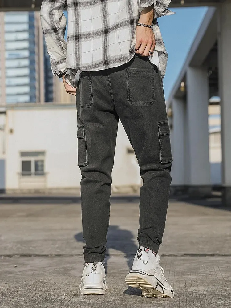 Celana Jeans Jogger Pria Celana Kargo Denim Multi Saku Agak Melar Bahan Katun Dicuci Ukuran Asia L-6XL — image 5