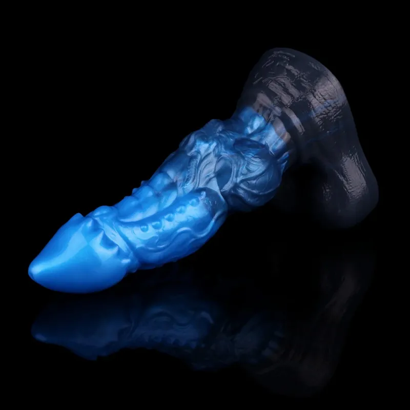 Dobbeltlags silikone Fantasy Dog Knot Dildo Blå Butt Plug med Sucker Anal Dilator Onanere Sexlegetøj til Voksen 18+