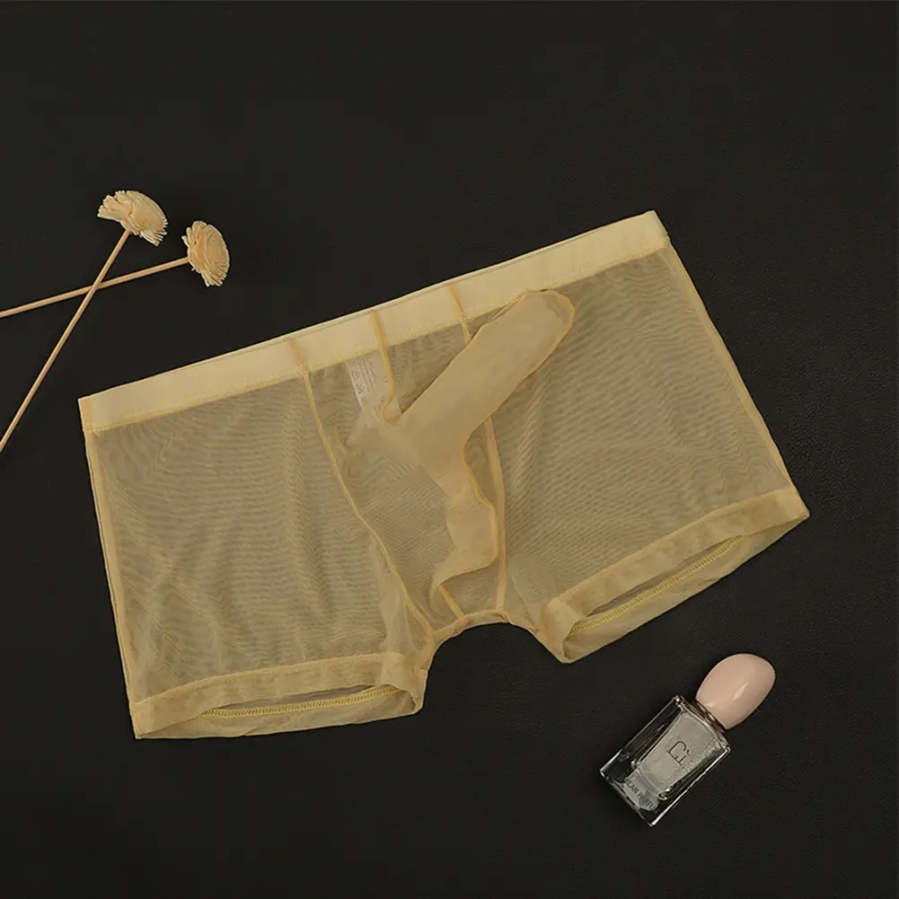 Sexy Men Mesh Transparent Lightweight Underwear See Through Breathable Boxer Briefs Panties Bullet Separation Male Boxer Panties