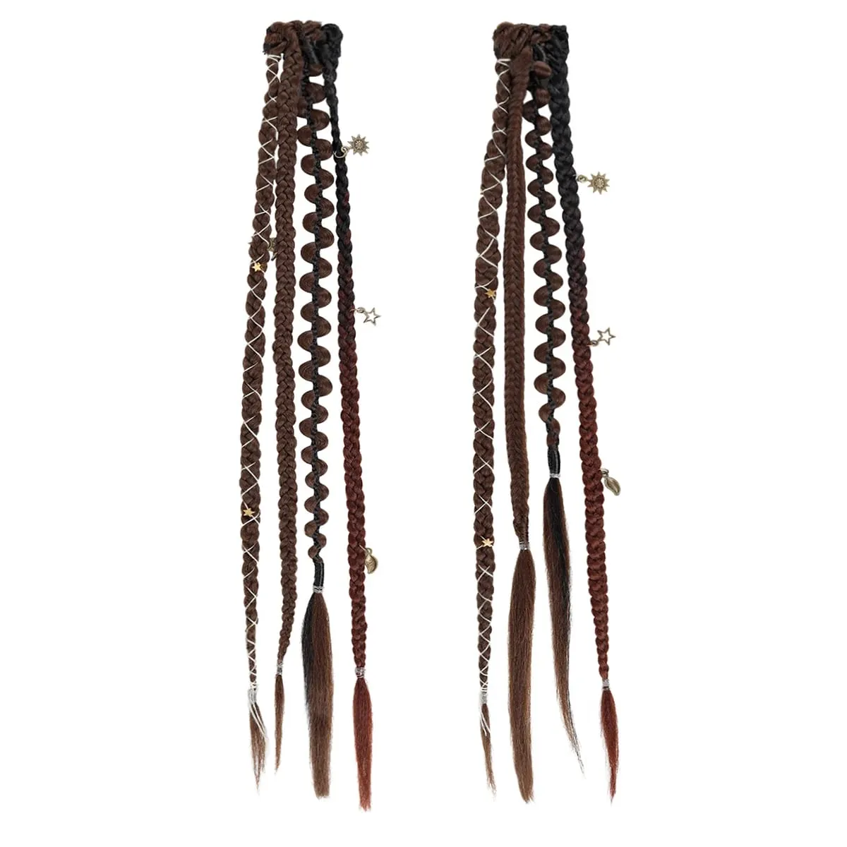 Boho Ombre Burgundy ถักผมหางม้า Extensions สังเคราะห์ Braids กับ Bohemian Viking ชิ้นผมสำหรับผู้หญิง Carnival Party — image 9