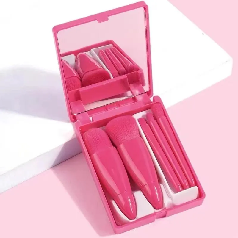【B】5Pcs Σετ πινέλα μακιγιάζ Mini πινέλα μακιγιάζ Μικρή πλήρης λειτουργία Σετ καλλυντικών βουρτσών με θήκη και καθρέφτη — image 9