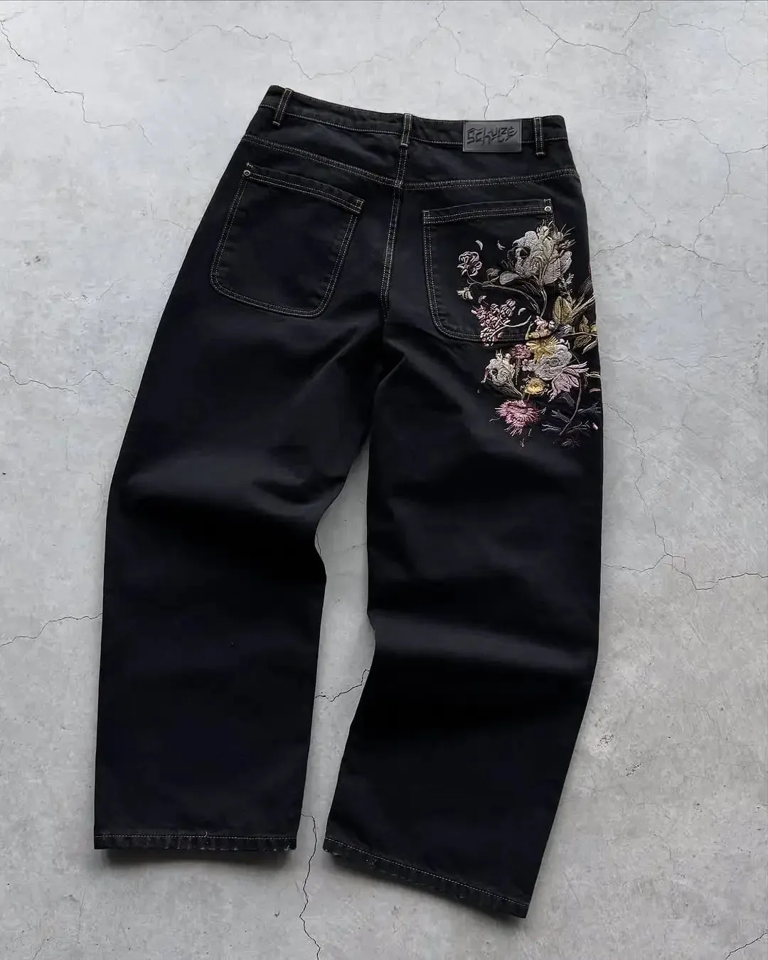 2026 japanischen stil high street patchwork bestickte jeans männer goth Harajuku mode breite bein jeans y2k retro casual hosen — image 12