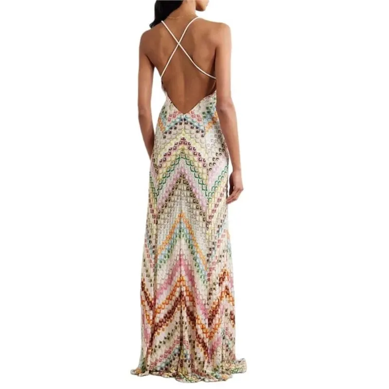 ฤดูใบไม้ผลิฤดูร้อนหญิง Boho Maxi ชุดเดรส Retro ผู้หญิงวันหยุดกระโปรงยาวเซ็กซี่ลึก V คอชุดลำลองปาร์ตี้ streetwear — image 6