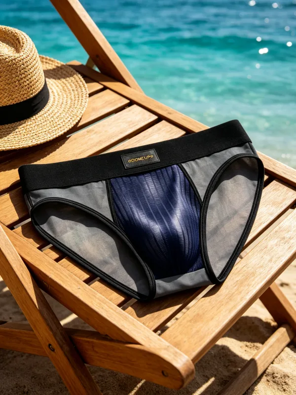 Slips Patchwork en maille transparente pour hommes, pochette brillante à rayures verticales, taille basse, large ceinture élastique, sous-vêtements respirants pour hommes DP923 — image 11