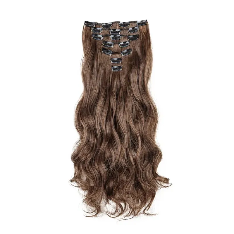 Coiffure longue droite 16 Clips 7 pièces/ensemble Extensions de cheveux postiches synthétiques blondes noires naturelles résistantes à la chaleur pour les femmes Kp — image 23