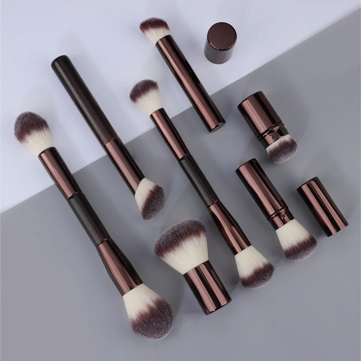 7PCS 메이크업 브러쉬 세트 더블 헤드 파운데이션 브러쉬 페이스 컨투어 스컬 프팅 메이크업 도구 소프트 푹신한 루스 파우더 브러쉬 — image 3