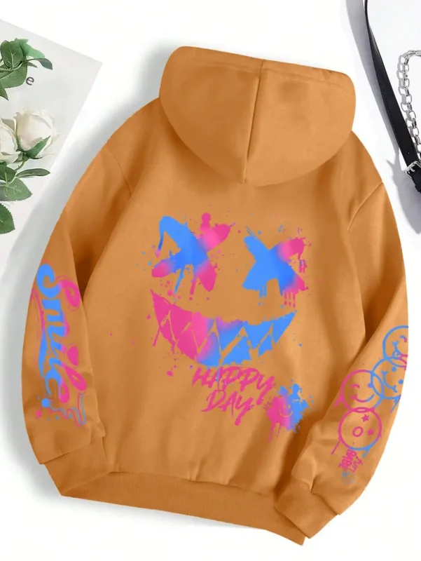 Cetakan Wajah Tersenyum Peribadi Lelaki Musim Gugur Baru Selesa Bernafas Sweatshirt Bertudung Fesyen Luaran Bertudung Sweatshi — image 18