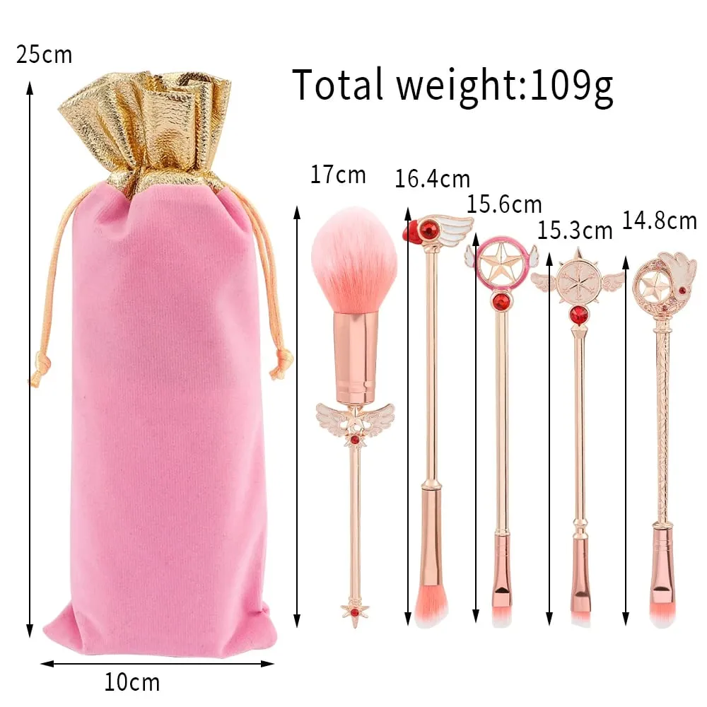 5pcs Pemegang Logam Berus Makeup Gebu Lembut Set Anime Card Captor Sakura Cosmetics Powder Berus Berus Kening Pembayang Mata Merah Jambu — image 2