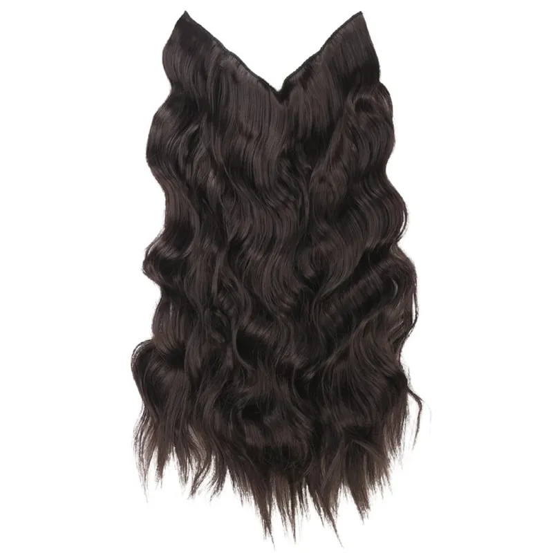 Black Halo Hair Extensions ที่มองไม่เห็นลวดปรับขนาด 22 นิ้วยาว Wavy Curly Hairpieces สำหรับผู้หญิงไม่มีคลิป — image 8