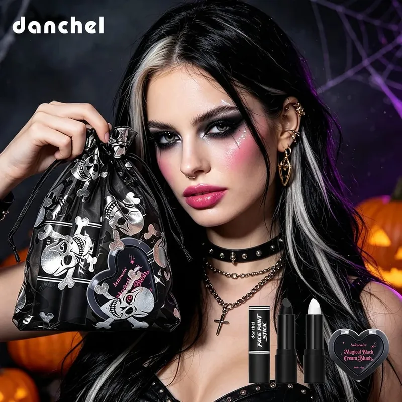 Halloween Gothic Makeup Kit Opbevaringstaske Dark Cream Blush Sort Hvid Ansigtsmaling Stick Cosplay Fest Festival Ansigt Kropsmakeup — image 2