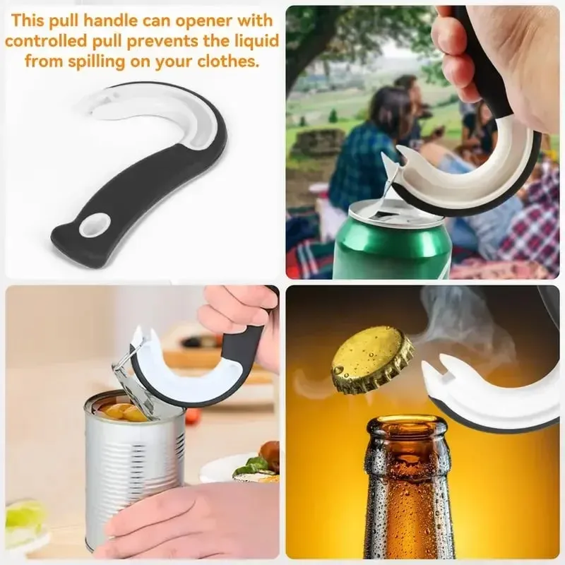 Apriscatole portatili a forma di J facili da impugnare Apriscatole da cucina antiscivolo Strumenti di apertura del coperchio Anello apriscatole multifunzionale — image 5