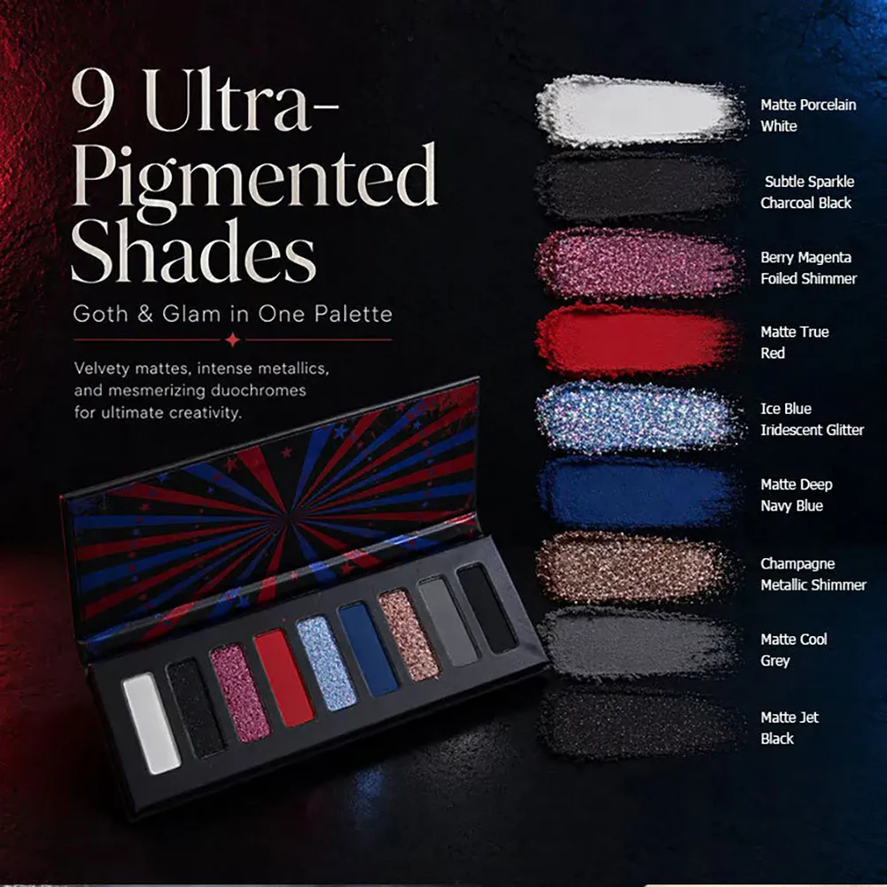 Palette de fards à paupières métalliques, 9 couleurs, scintillantes, pour Halloween, à haute teneur en pigments, gothique, fumé, Flash fin, maquillage durable — image 3