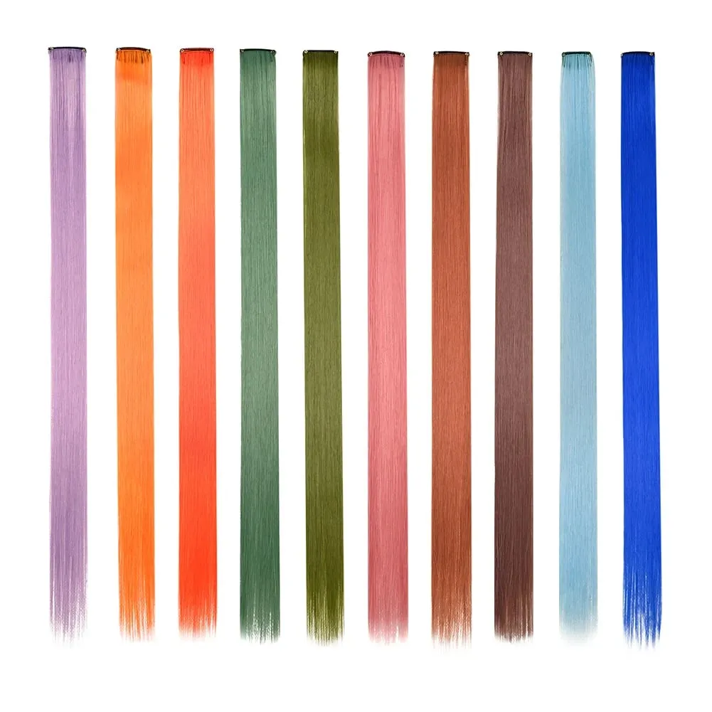 10 PCS Colored Clip in Hair Extensions 22 Inch Rainbow Straight Synthetic Hairpieces For women Cosplay Party Christmas New Year — image 9
