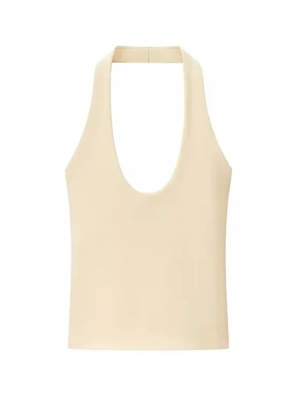 2025 Letnie nowe damskie serie w jednolitym kolorze Halter Collar Slim Backless Basic Top na wszystkie mecze — image 5