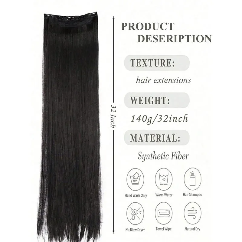ยาวพิเศษตรง 5 คลิปต่อผมคลิปในส่วนขยาย Hairpieces สำหรับผู้หญิงสังเคราะห์ธรรมชาติคลิปผมตรงชิ้น — image 3