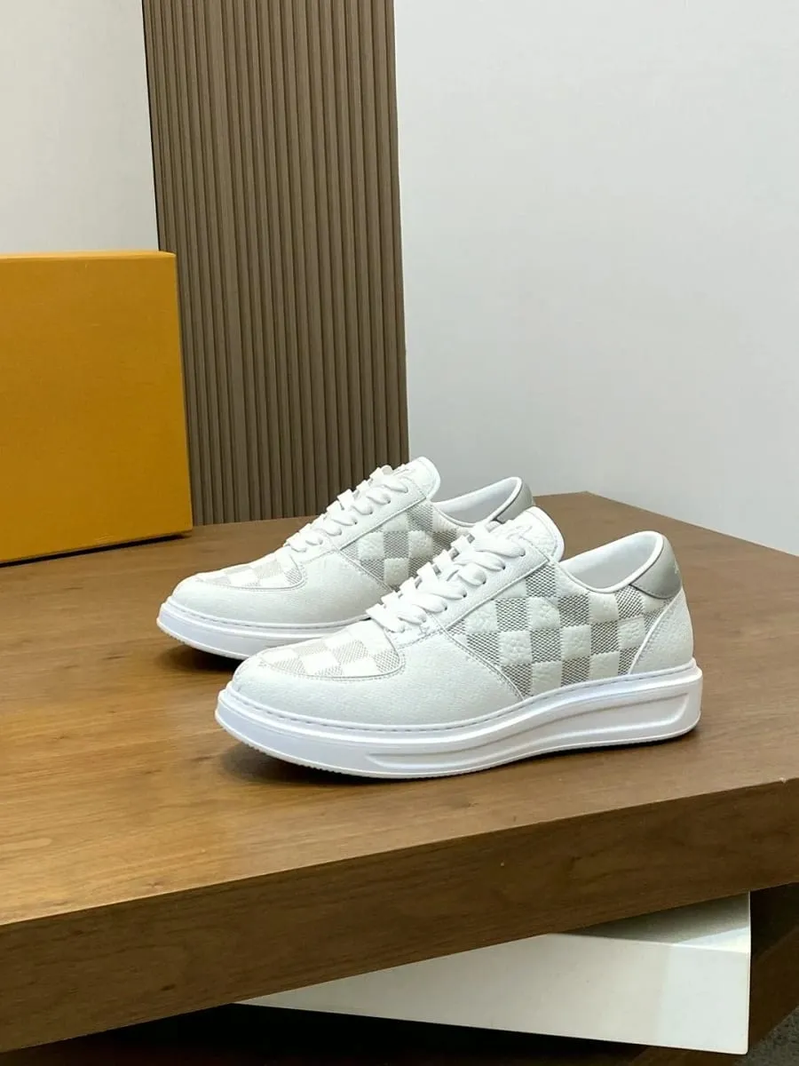 รองเท้าผ้าใบสเก็ตหนัง Grain Leather Low-Top สีเทา ลายหมากรุกสีขาว ลายตารางหมากรุก พื้นรองเท้ายางกันลื่น Minimal Versatile Daily Walking Shoes — image 6