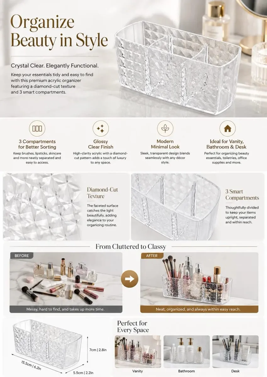 Layered Cosmetic Display Box Desktop Organizer med fack för sminkborstar och kosmetika för smycken — image 6