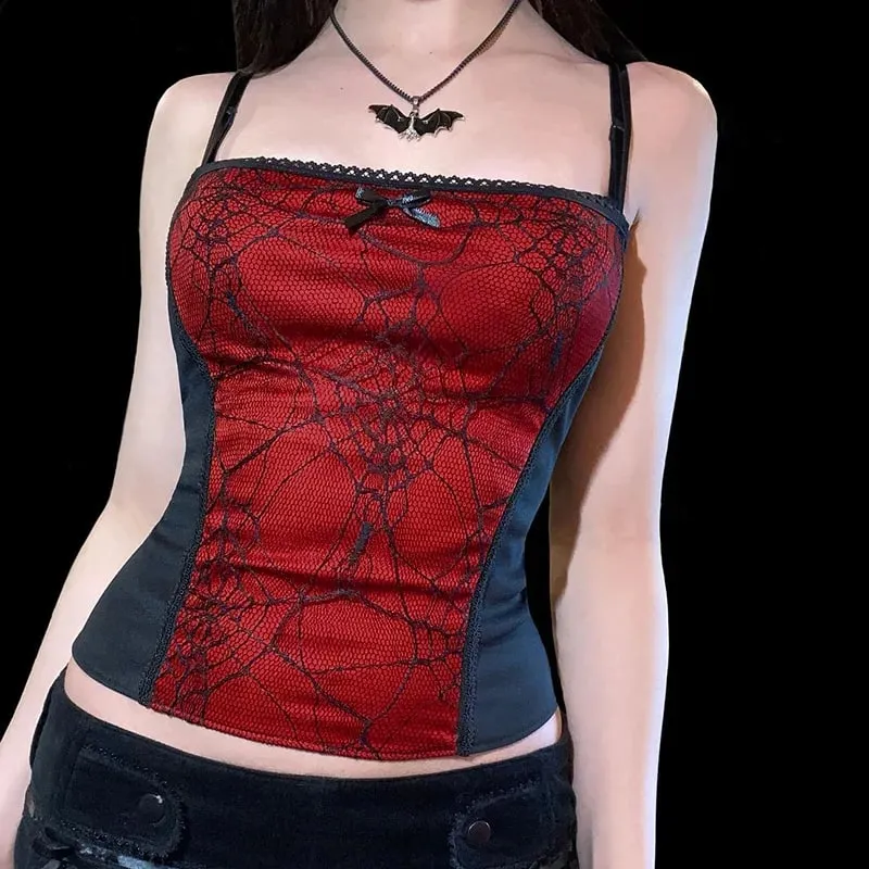 Camisola gótica Punk para chica con diseño de tela de araña, retales de encaje, Sexy, sin mangas, con cuello cuadrado, camiseta sin mangas ajustada, parte de arriba, ropa informal, Top corto — image 3