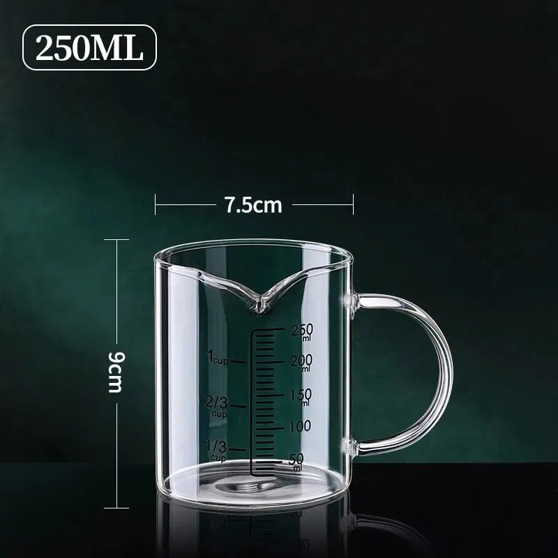1/2 szt. Szklana miarka z uchwytem żaroodporna zlewka laboratoryjna kuchenna miarka do kawy i mleka 250/350/500/1000ml