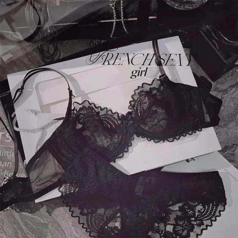 Schickes französisches, ultradünnes Spitzen-Dessous-Set für große Brüste, durchsichtiger Bügel-BH, kleiner Brustlift, elegantes, weiches, feminines Set S-XL — image 12