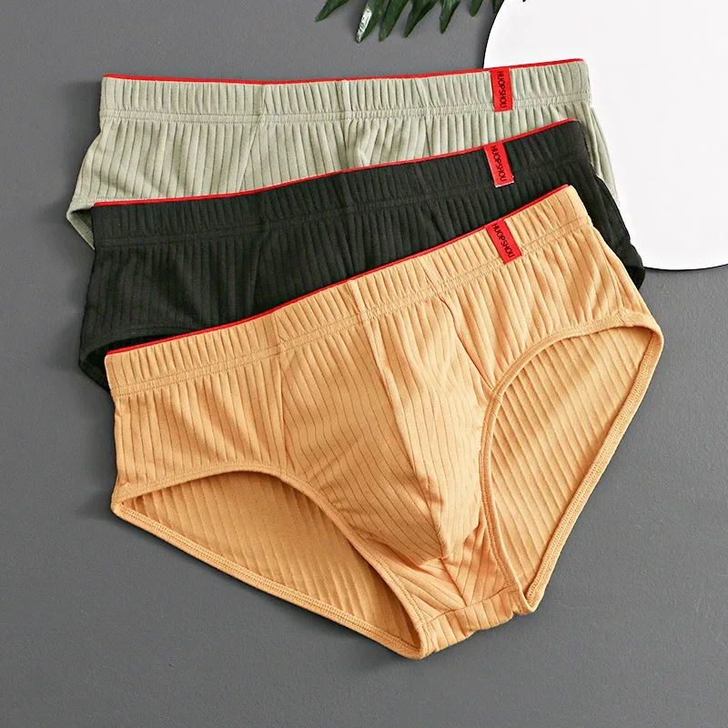 1/3PCS 남자 팬티 중반 허리 탄성 부드러운 통기성 방부제 U 볼록 스트라이프 솔리드 컬러 캐주얼 남자 속옷 속옷 남자 — image 29