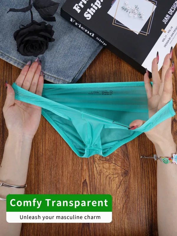 1 Stück Herren-Slip aus Eisseide, ultradünn, kühlendes Mesh, transparent, unabhängiger U-konvexer Beutel, schmale Passform, kaum sichtbare Alltagsunterwäsche — image 5