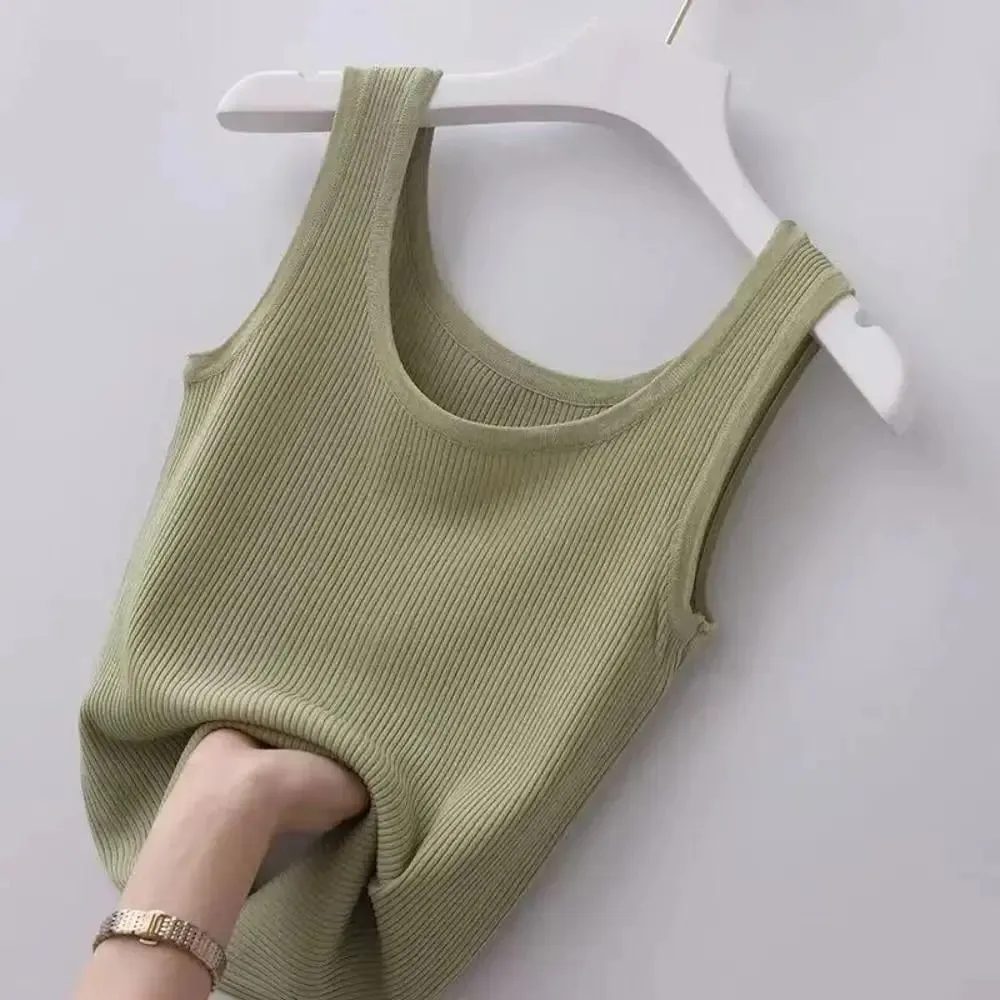 2024 Polyester Sexy košilka bez rukávů Základní top Jednobarevné Letní Košilka Streetwear Trička Tričko Jarní Pletené Tílko Dámské — image 12