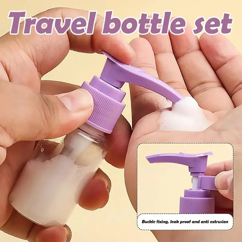 Kit da 7 flaconi da viaggio Contenitori da toilette portatili a prova di perdite Bottiglie cosmetiche trasparenti da viaggio per lozione Shampoo Crema — image 6