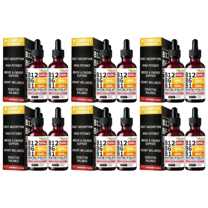 B12 B6 B1 Niacine Folate Liquide Sublingual Vegan B-Complex Gouttes pour l'énergie quotidienne et le soutien de la concentration Framboise pour hommes femmes 60 ML — image 12