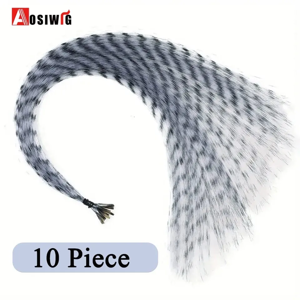Feather Hair Extensions Colored Synthetic Clip In Hair Feather Colorful False Hair Extension Mixed Color Straight Hair For Women — image 13