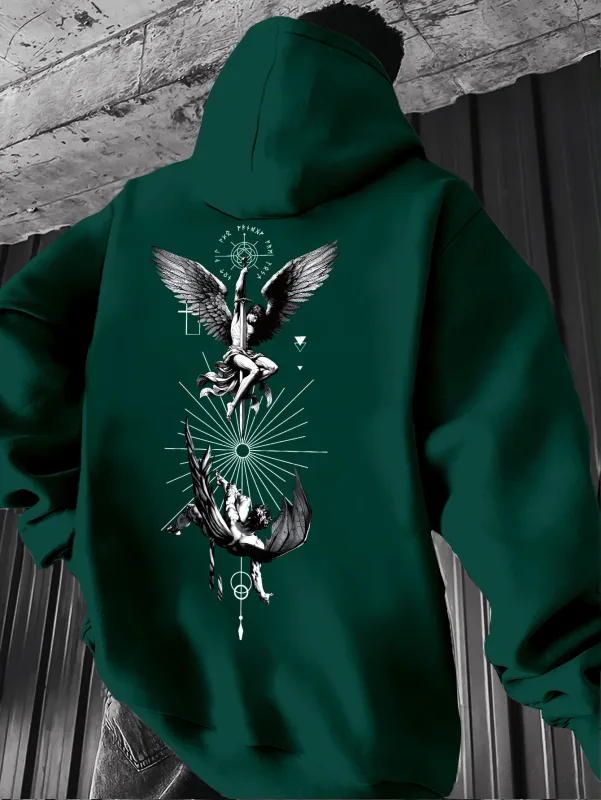 Felpa con cappuccio da uomo con stampa gotica di angeli e tarocchi - Macchina più lunga/stratificazione autunnale (design dei tarocchi vestibilità regolare) - Ideale per eventi a tema e abbigliamento casual con motivi di angeli e tarocchi, comodo tessuto in maglia e versatile stile streetwear — image 6