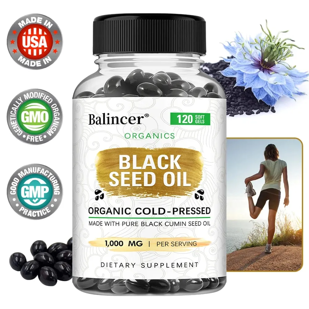 Organic Black Cumin Seed Oil 1000 mg - Immune Support Promotes Hair Growth Provides Nutritive Antioxidants Non-GMO Supplement — image 1