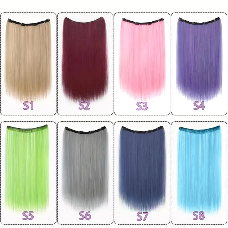 Extension de cheveux synthétiques colorés longs et lisses à 4 clips invisibles de 22 pouces, faciles à porter, adaptés aux vêtements quotidiens ou de vacances des femmes. — image 3