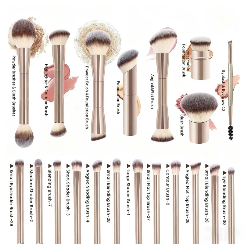20-Piece Professional Makeup Brushes Set Metal Handle Wand With Velvet Pouch Soft Foundation Eyeshadow Eyebrow Blending Hi — image 2