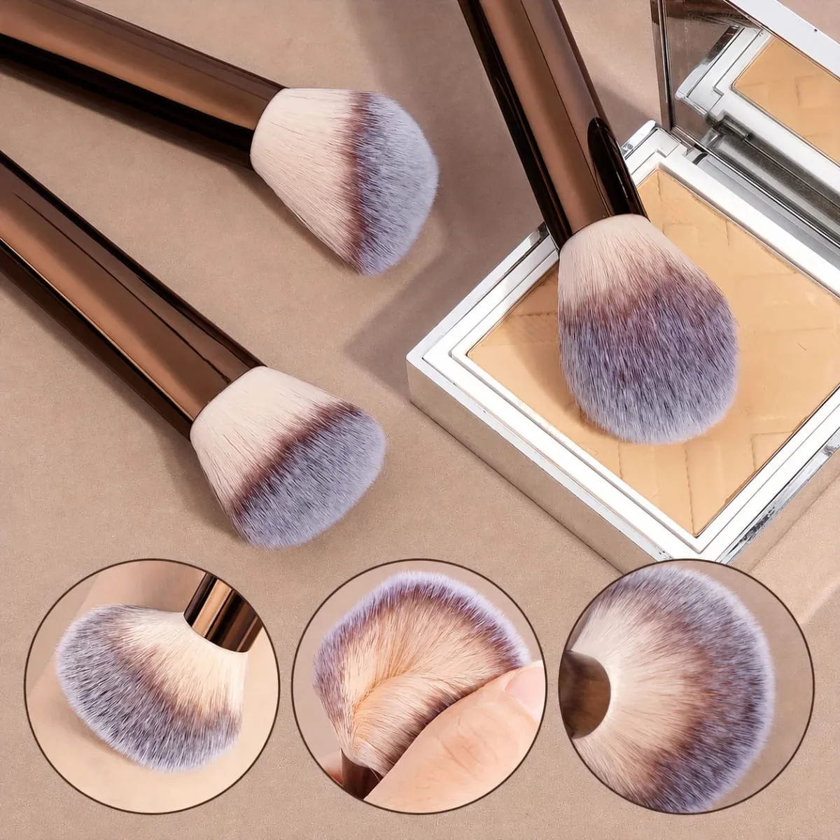 Kit per trucco professionale da 17 pezzi, incluso 13 pennelli in alluminio, borsa per il trasporto e 3 bignè in spugna, ombretto in polvere, fard e dettagli. — image 2